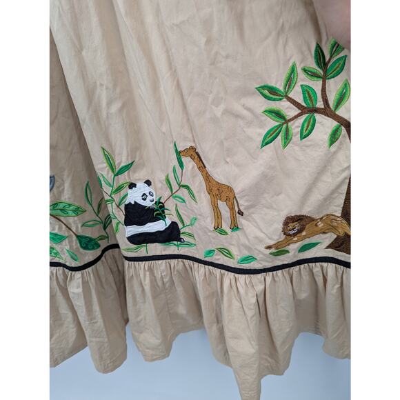 Vintage Smithsonian Institution Safari Animal Embroidered Large Cotton Dress - Picture 5 of 5